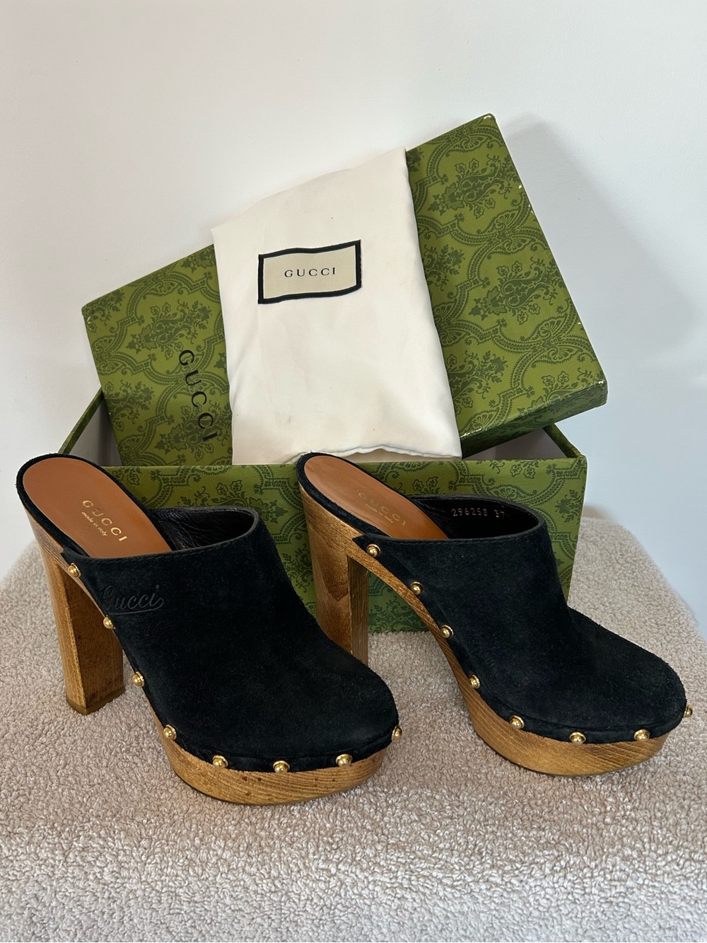 AUTHENTIC GUCCI Joplin Suede Platforms Sz 37 Excellent Condition